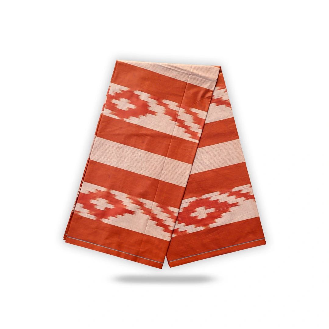 Classic Jharna Lungi– Rich Orange with off white Accents
